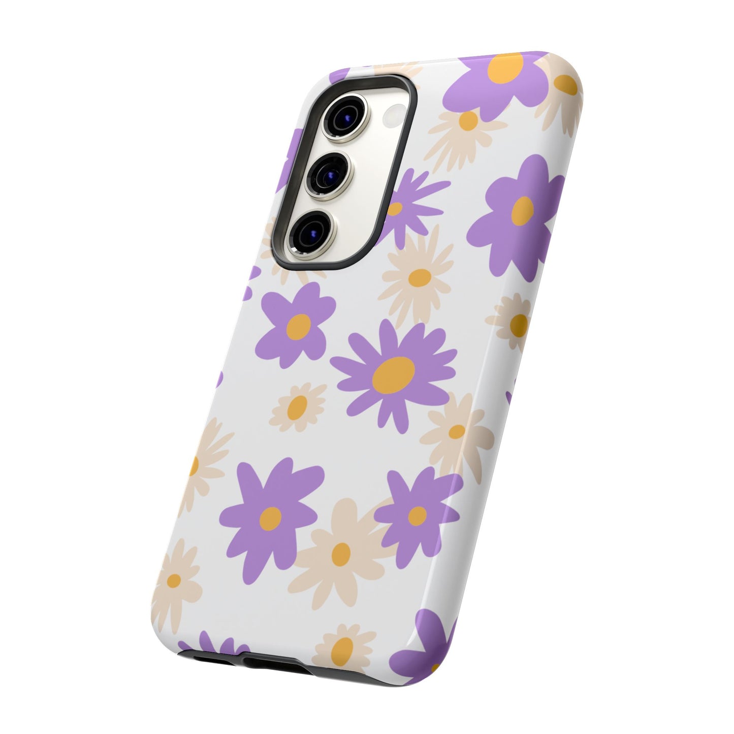 Retro Daisy Flower Samsung Galaxy Case – Pastel Purple & Cream Floral Design with Matte Finish