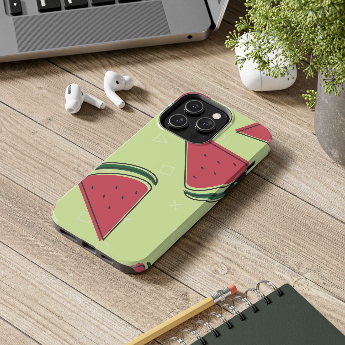 Watermelon Slice iPhone Case – Fresh & Fun Design with Retro Geometric Pattern