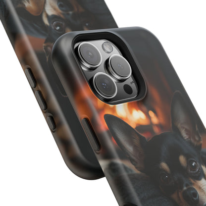 Cozy Chihuahua Fireplace MagSafe iPhone Case – Elegant and Functional Design