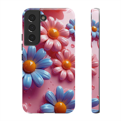 Pastel Daisy 3D Samsung Galaxy Case – Glossy Pink and Blue Floral Design, Full Protection - BOGO Cases