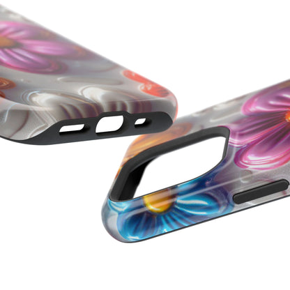 Glossy 3D Floral MagSafe iPhone Case – Colorful Flower Pattern, Durable Protection