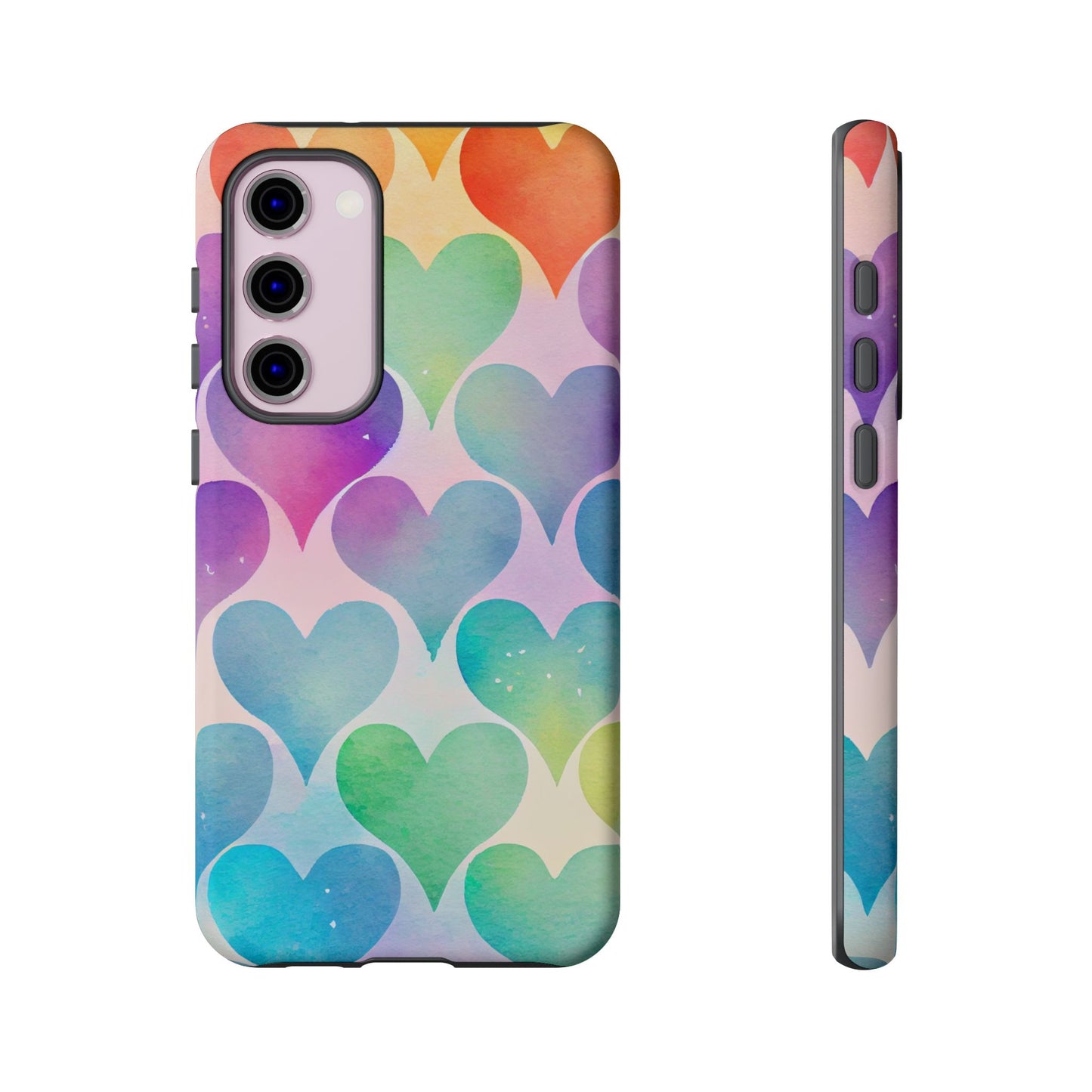 Rainbow Hearts Watercolor Samsung Galaxy Case – Slim Design, Glossy Finish