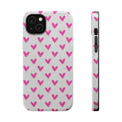 Pink Hearts on Glitter Silver – MagSafe iPhone Case