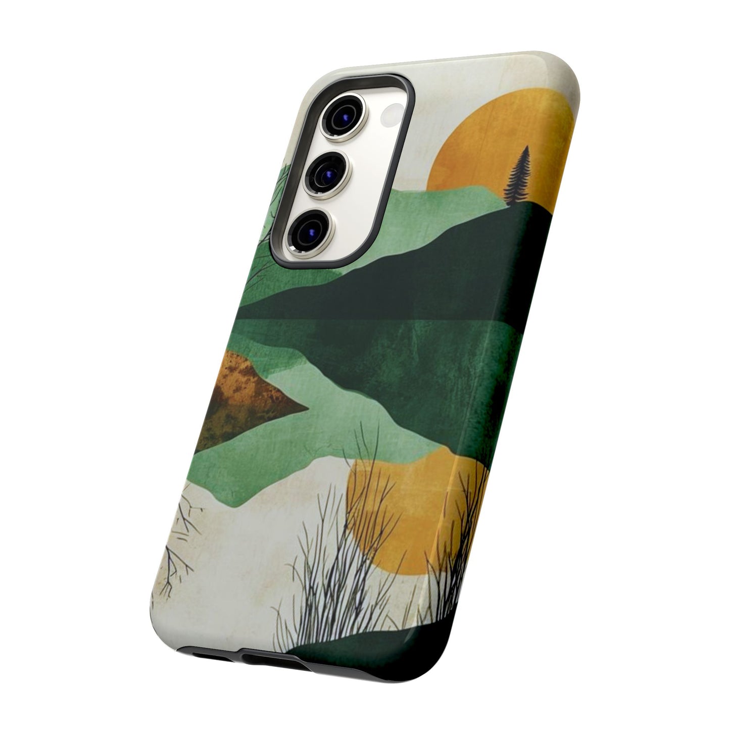 Retro Mountain Sunrise Samsung Galaxy Case – Minimalist Landscape Design, Dual-Layer Protection