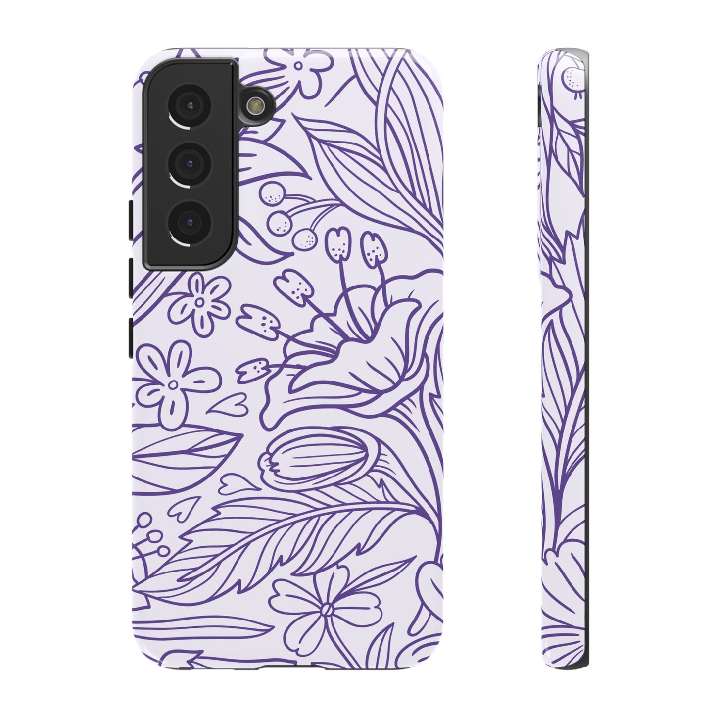 Lavender Floral Line Art Tough Samsung Galaxy Case – Minimalist Botanical Design with Dual-Layer Protection