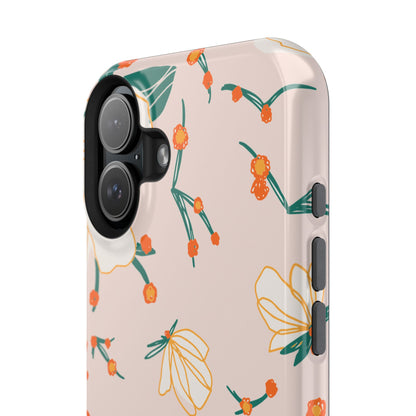 Elegant Magnolia Blossom Tough MagSafe iPhone Case – Soft Blush Background, Shock-Resistant Design