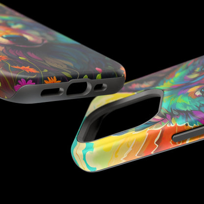 Rainbow Wolf in Bloom – MagSafe iPhone Case with Nature-Inspired Design