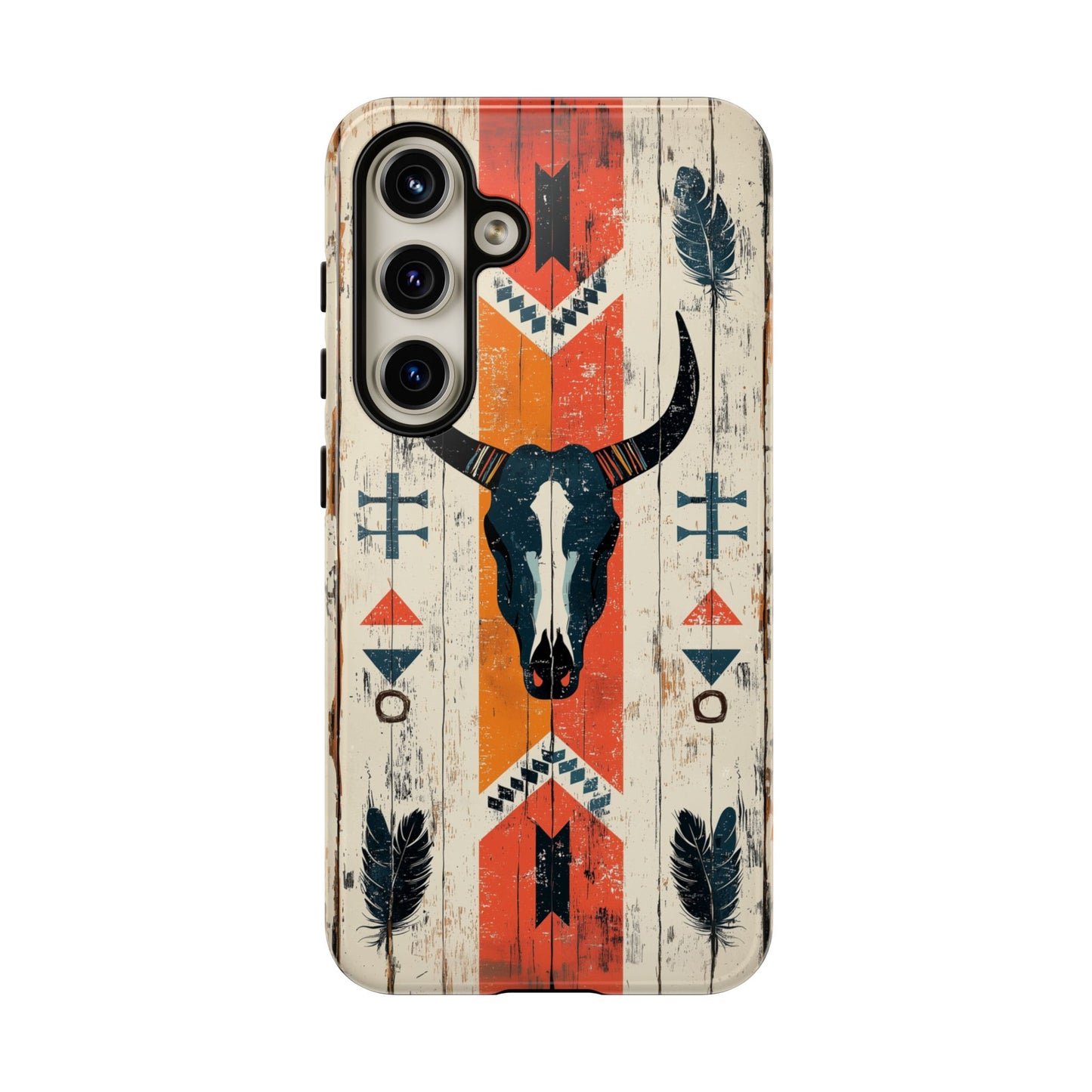 Rustic Western Bull Skull Tough Samsung Galaxy Case – Distressed Wood Design, Dual-Layer Protection