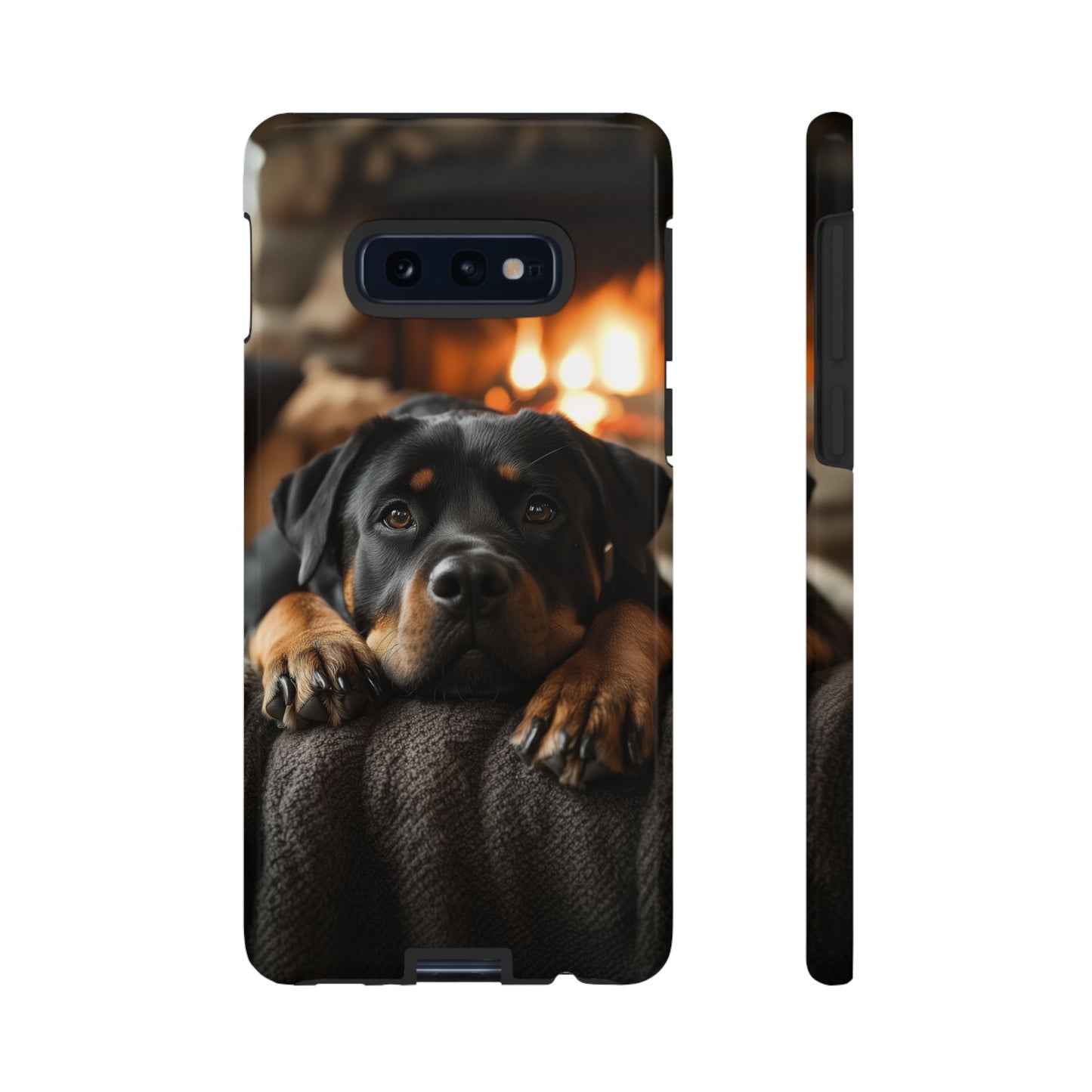 Cozy Rottweiler by the Fireplace Samsung Galaxy Case – Warm Rustic Design