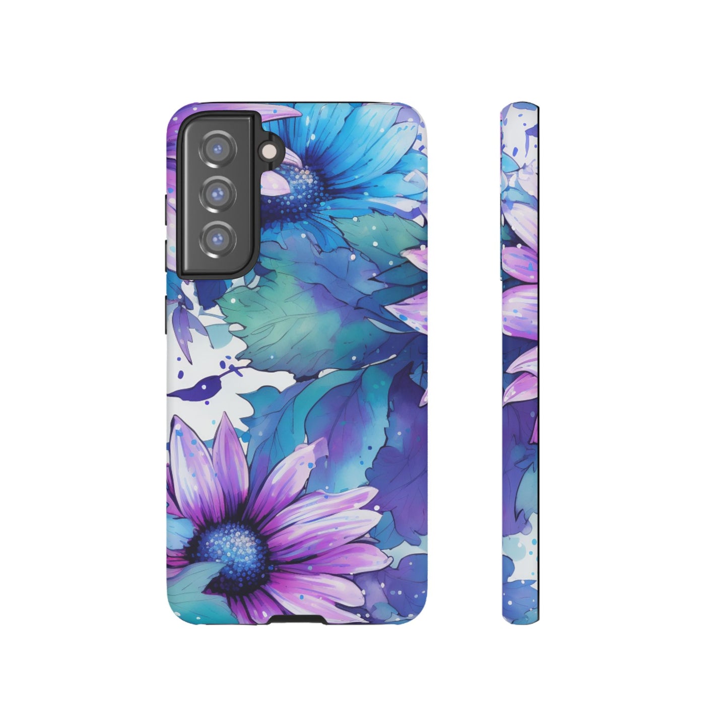 Purple & Teal Watercolor Floral Samsung Galaxy Case - Artistic Flower Design