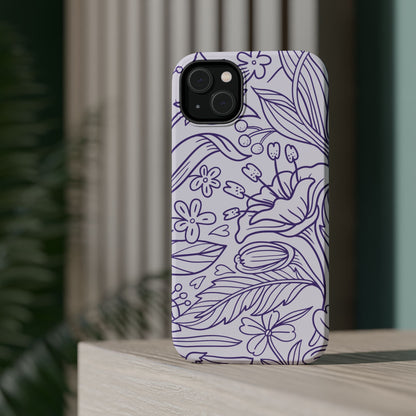 Lavender Floral Line Art Tough MagSafe iPhone Case – Minimalist Botanical Design with Dual-Layer Protection