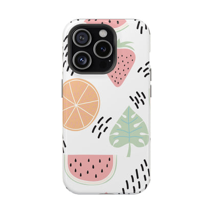 Tropical Fruit Fiesta Tough MagSafe iPhone Case – Fun Watermelon, Pineapple, and Citrus Design