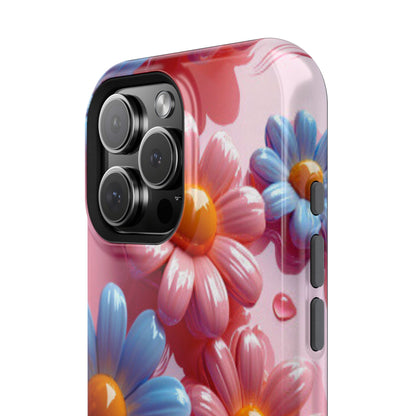 Pastel Daisy 3D MagSafe iPhone Case – Glossy Pink and Blue Floral Design, Full Protection