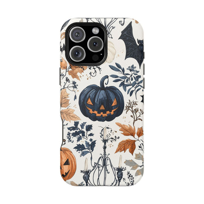 Vintage Halloween MagSafe iPhone Case – Dark Jack - o' - Lanterns, Bats, and Autumn Leaves Design - BOGO Cases