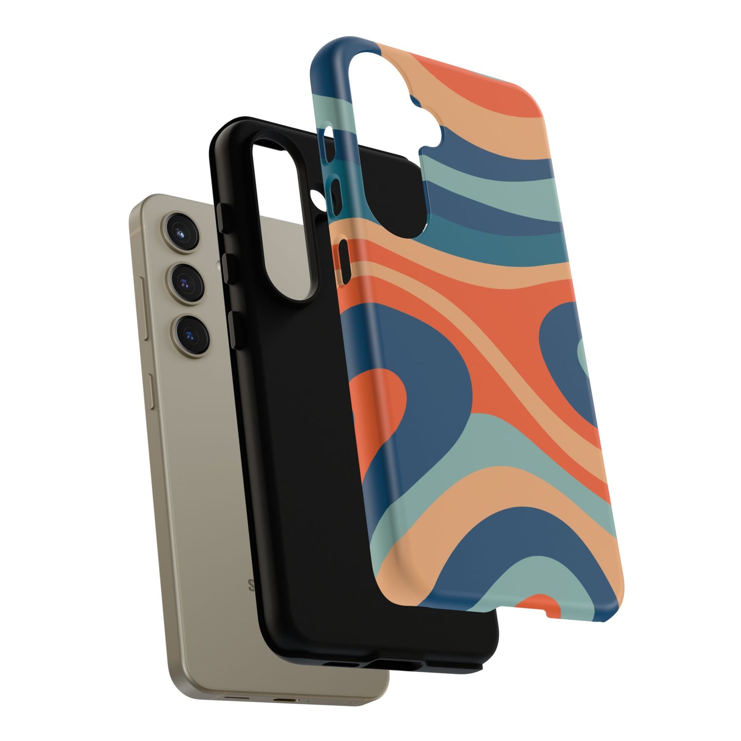 Retro Vibe Wavy Stripes Samsung Galaxy Case – 70s-Inspired in Teal, Orange, and Rust