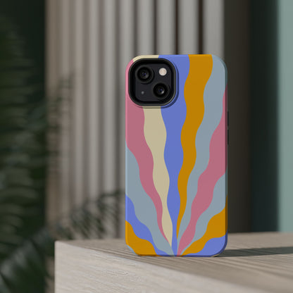 Pastel Radiance MagSafe iPhone Case – 70s-Inspired Dual-Layer Design with Wavy Sunburst Pattern