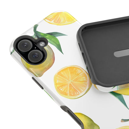 Lemon Grove Watercolor Tough MagSafe iPhone Case – Fresh Citrus Design, Dual-Layer Protection