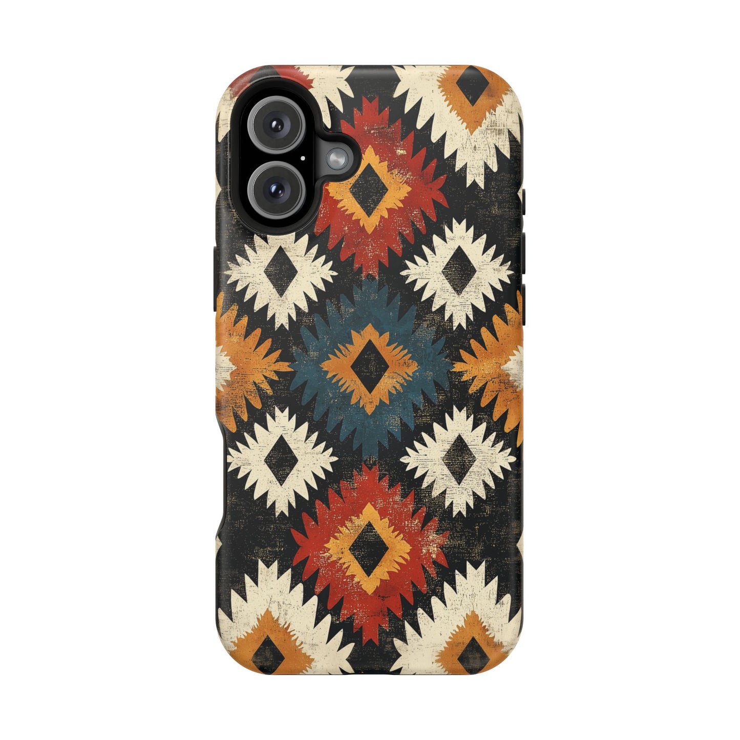 Rustic Tribal Sunburst Tough MagSafe iPhone Case – Vibrant Geometric Design, Dual-Layer Protection