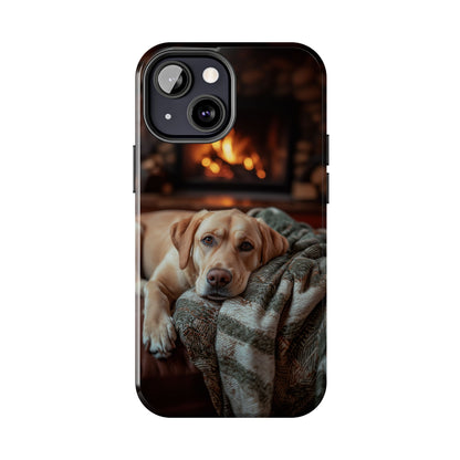 Cozy Labrador by Fireplace iPhone Case – Rustic Cabin Protective Cover