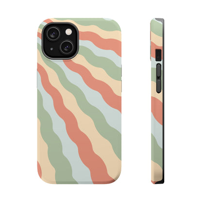 Earthy Retro Waves MagSafe iPhone Case – 70s-Inspired Wavy Stripes in Soft Green, Cream, and Rust