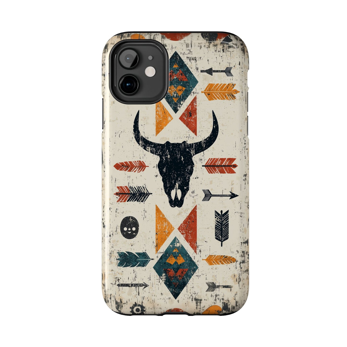 Tribal Bull Skull & Arrows Tough iPhone Case – Rustic Western Design, Dual - Layer Protection - BOGO Cases