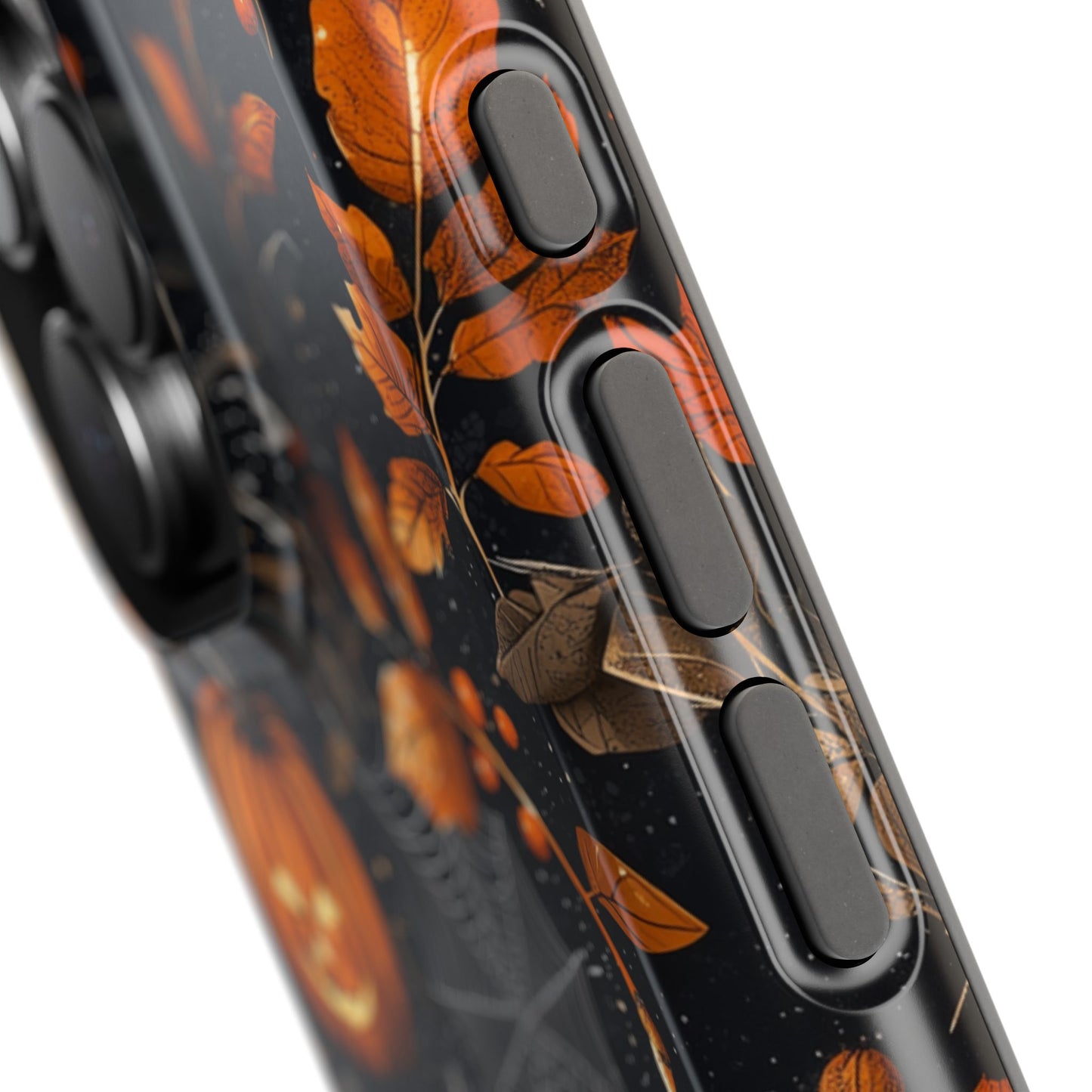 Elegant Halloween MagSafe iPhone Case – Pumpkin Jack-o'-Lanterns, Cobwebs & Autumn Foliage Design