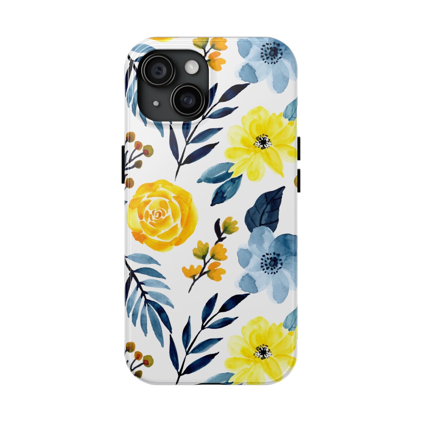 Golden Yellow & Sky Blue Floral – Watercolor Botanical iPhone Case