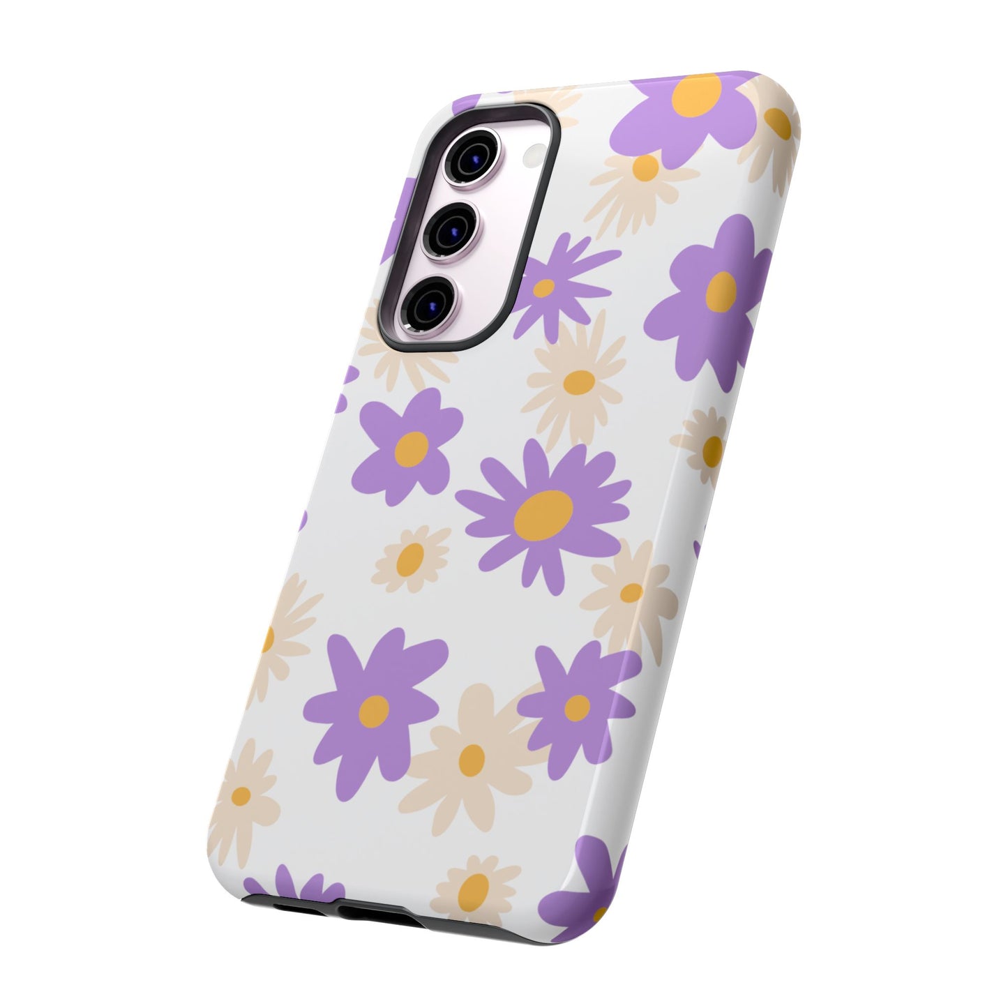 Retro Daisy Flower Samsung Galaxy Case – Pastel Purple & Cream Floral Design with Matte Finish