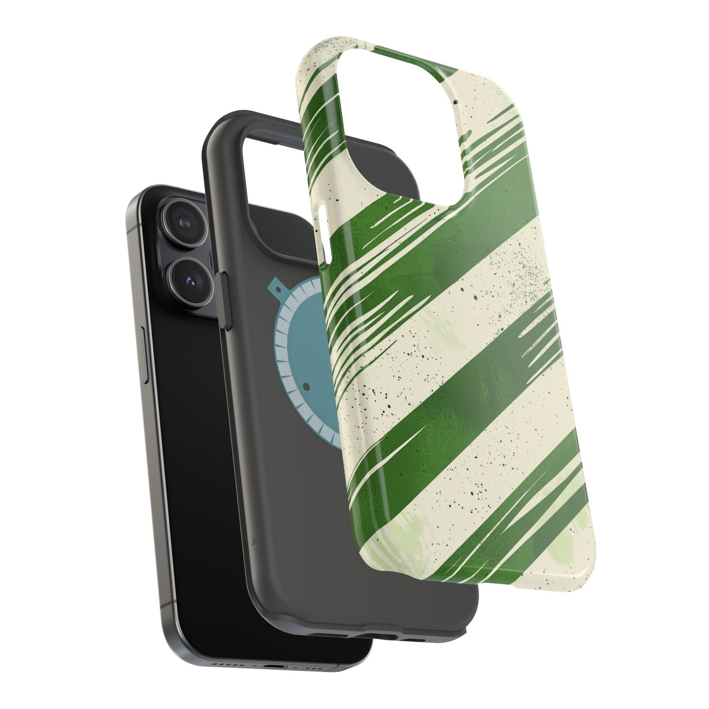 Green Stripes MagSafe iPhone Case – Bold Diagonal Brushstroke Design