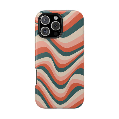 Groovy Waves MagSafe iPhone Case – Retro 70s-Inspired Stripes in Coral, Cream, and Teal