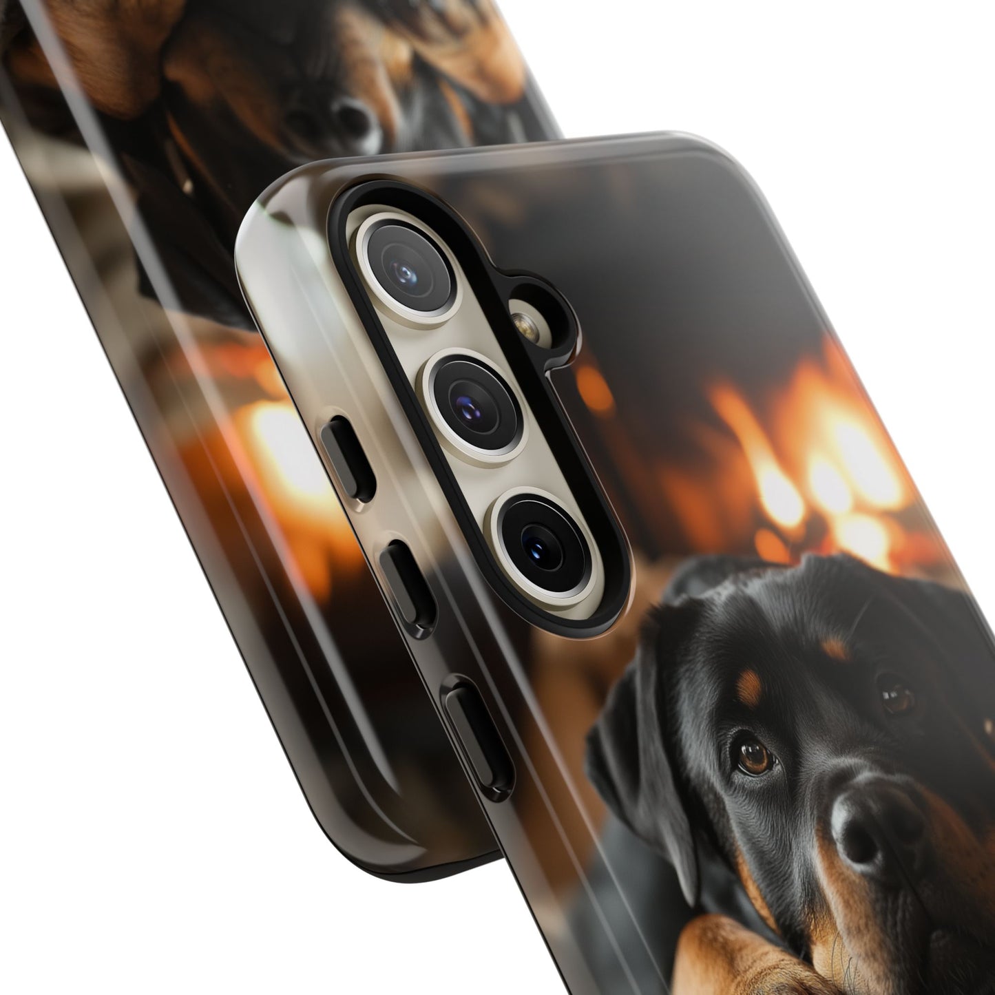 Cozy Rottweiler by the Fireplace Samsung Galaxy Case – Warm Rustic Design