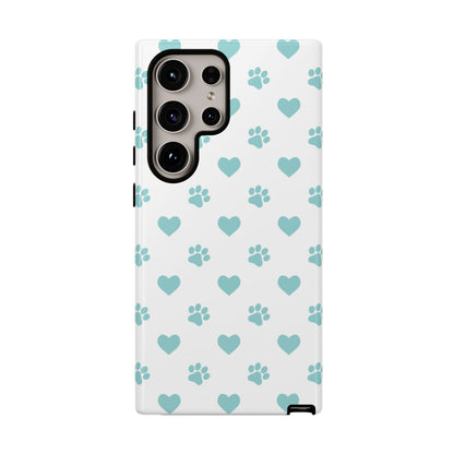 Mint Green Paw Print & Heart Samsung Galaxy Case – Cute Pet Lover’s Design