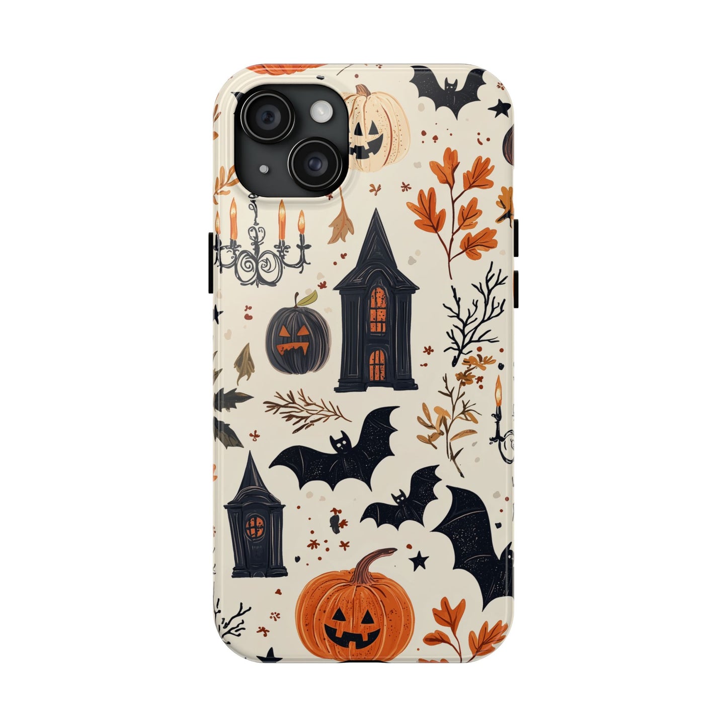 Haunted Halloween iPhone Case – Haunted House, Bats, and Pumpkins Design