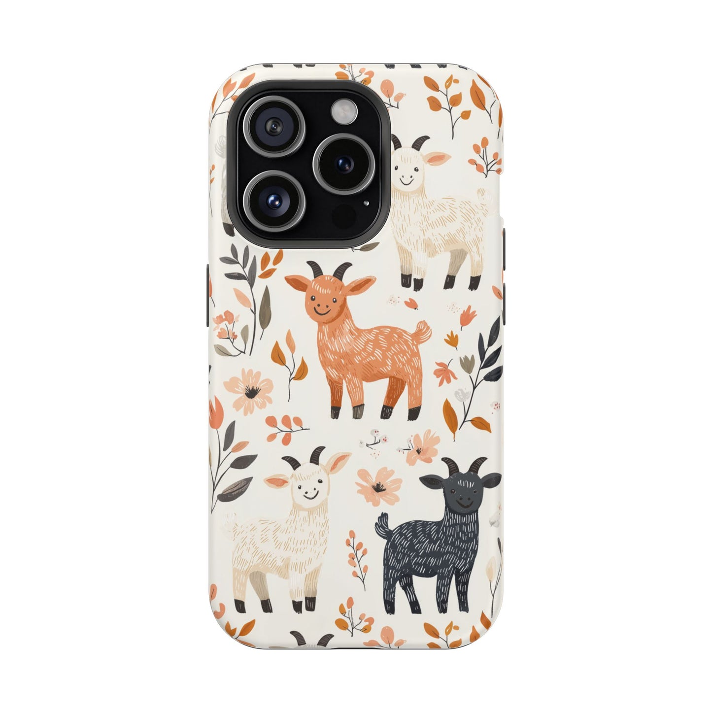 MagSafe iPhone Case: Smiley Goats & Dried Flowers – Vintage Charm