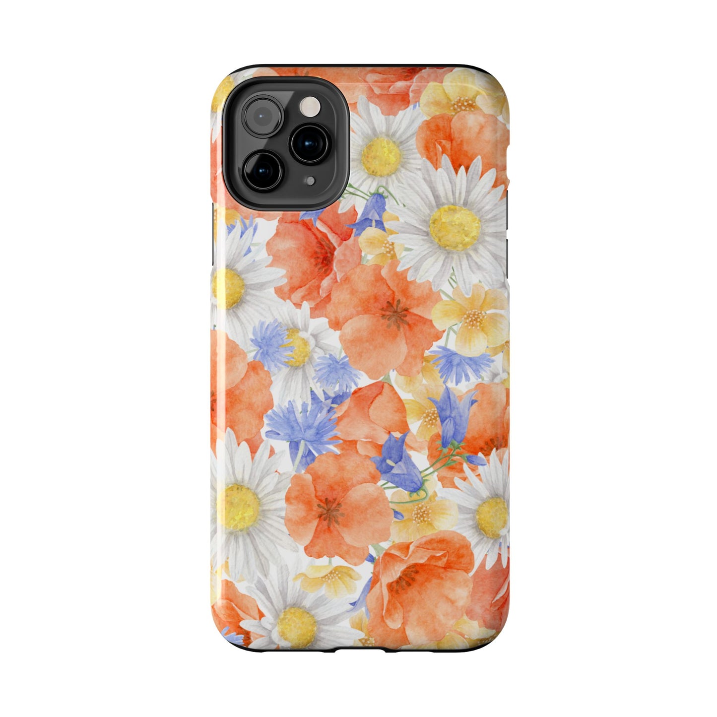 Watercolor Wildflower Pattern iPhone Case – Durable Matte Finish with Daisy, Poppy & Cornflower Design