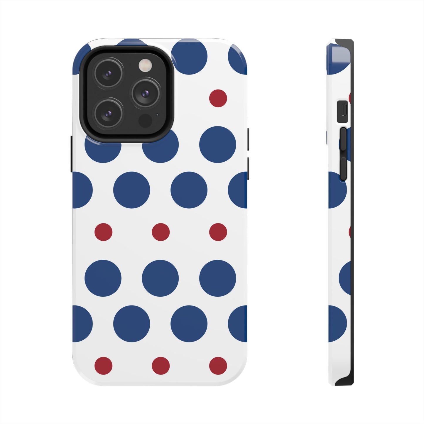 Bold Navy & Red Polka Dot Pattern – iPhone Case