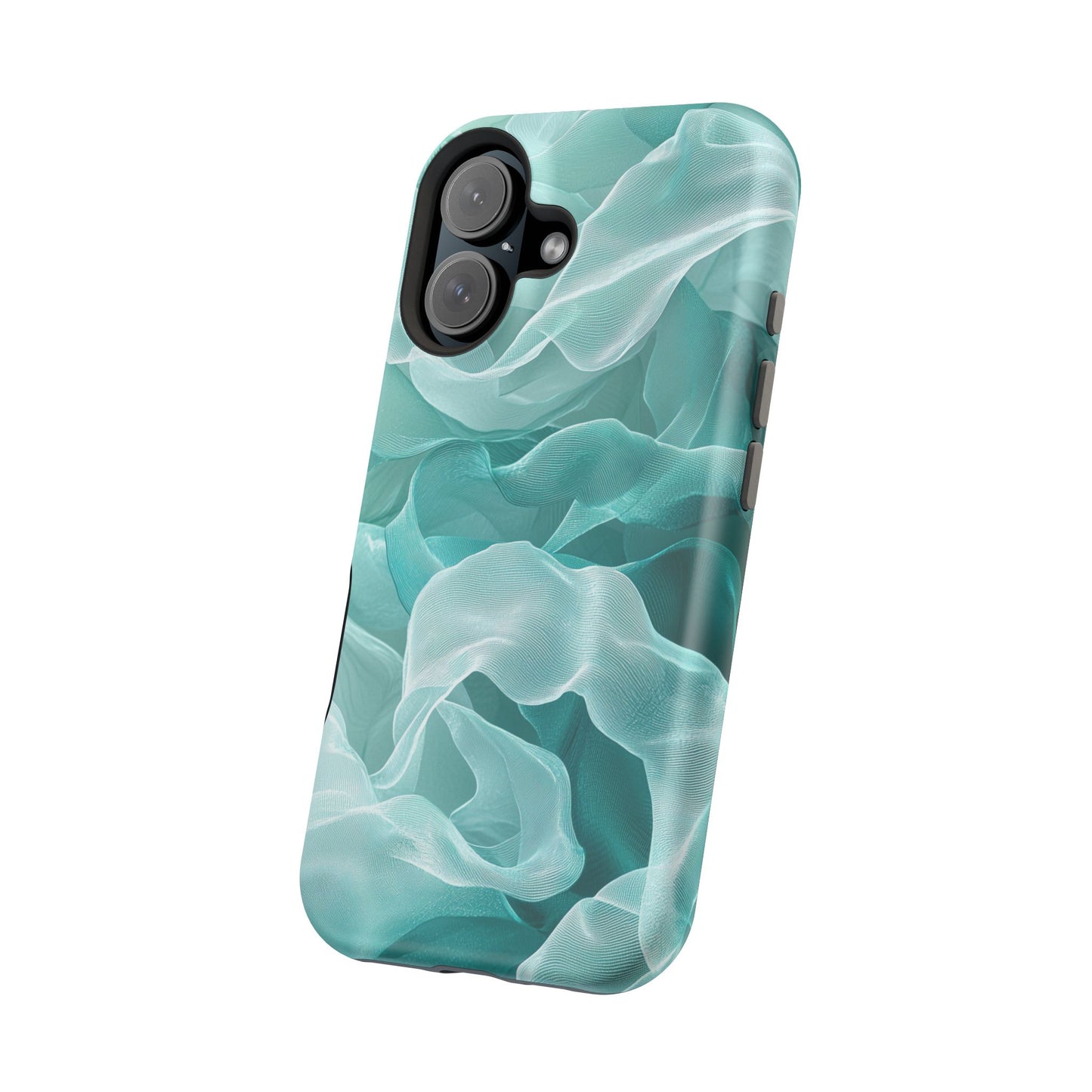 Elegant Flowing Teal Fabric MagSafe iPhone Case – Soft Waves Design