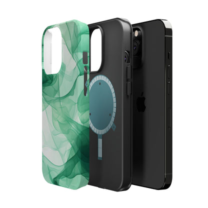 Translucent Flowing Green Fabric MagSafe iPhone Case – Elegant Fluid Design