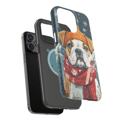 Cozy French Bulldog MagSafe iPhone Case – Rustic Fireplace Protective Cover