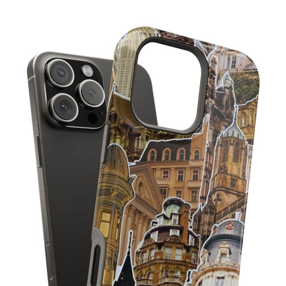 Vintage Architectural Collage MagSafe iPhone Case – Tough Dual-Layer Protection with Matte Finish