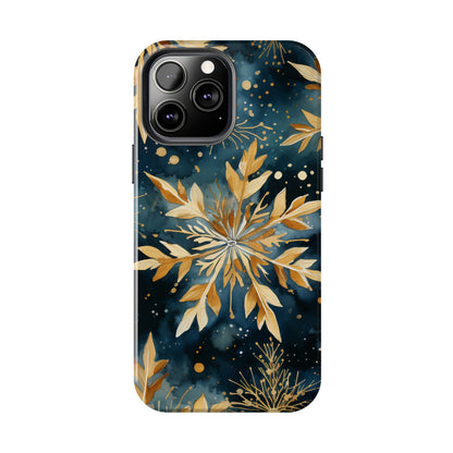 Gold Floral Snowflakes on Midnight Blue - iPhone Series Case