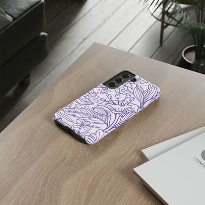 Lavender Floral Line Art Tough Samsung Galaxy Case – Minimalist Botanical Design with Dual-Layer Protection