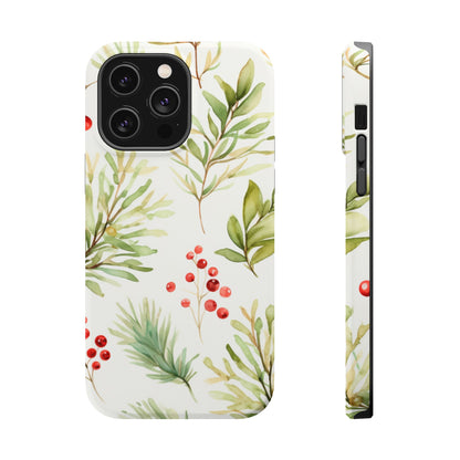 Winter Greenery & Berry Watercolor – MagSafe iPhone Series Case