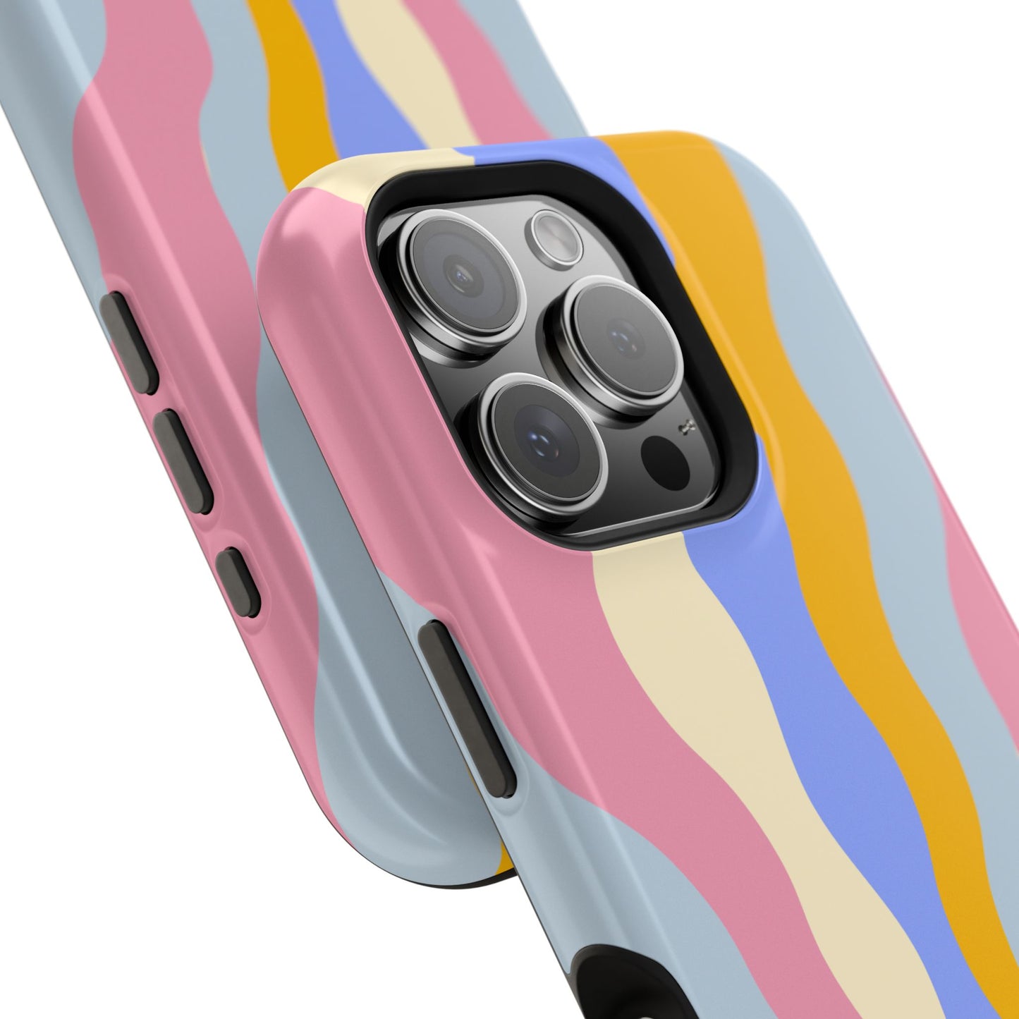 Pastel Radiance MagSafe iPhone Case – 70s-Inspired Dual-Layer Design with Wavy Sunburst Pattern