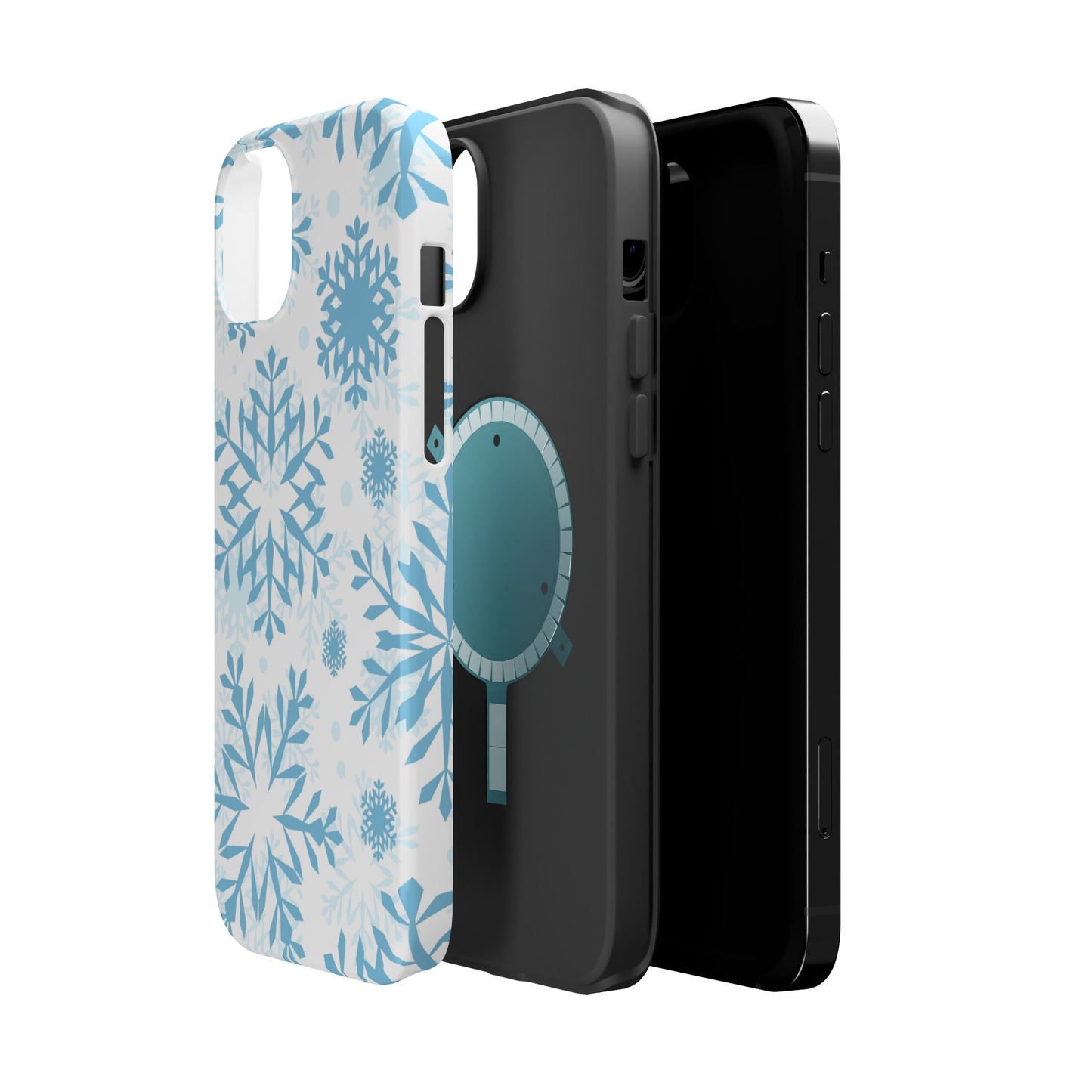 Frosty Blue Snowflakes MagSafe iPhone Case – Shockproof, Smooth Matte Finish, Dual-Layer Design