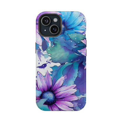 Purple & Teal Watercolor Floral MagSafe iPhone Case - Artistic Flower Design