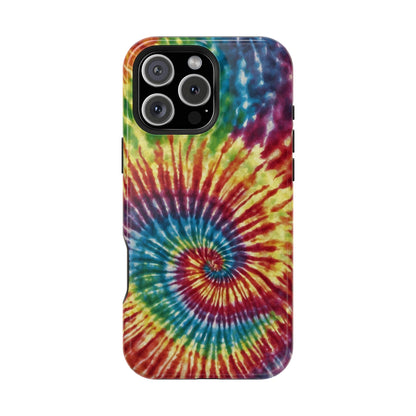 Vibrant Spiral Tie-Dye MagSafe Case – Retro Rainbow Design