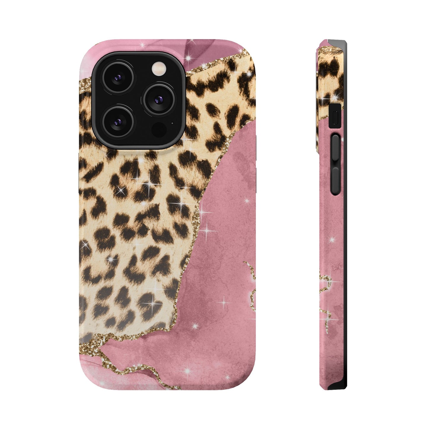 Pink Glam Leopard - MagSafe iPhone Series Case with Glitter Accents