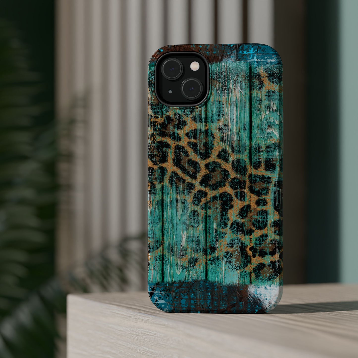 Turquoise Rustic Leopard Wood - MagSafe  iPhone Series Case