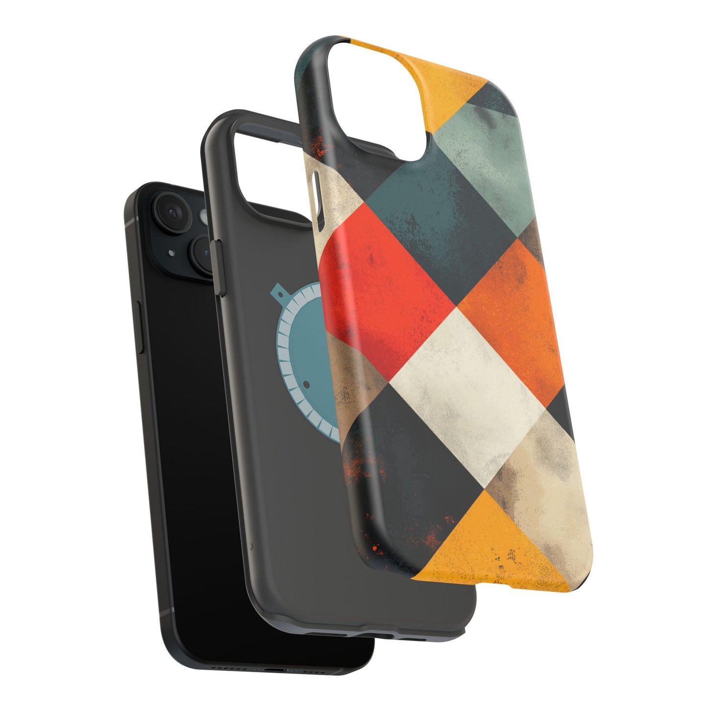 Geometric Retro MagSafe iPhone Case - Colorful Checkered Protective Cover